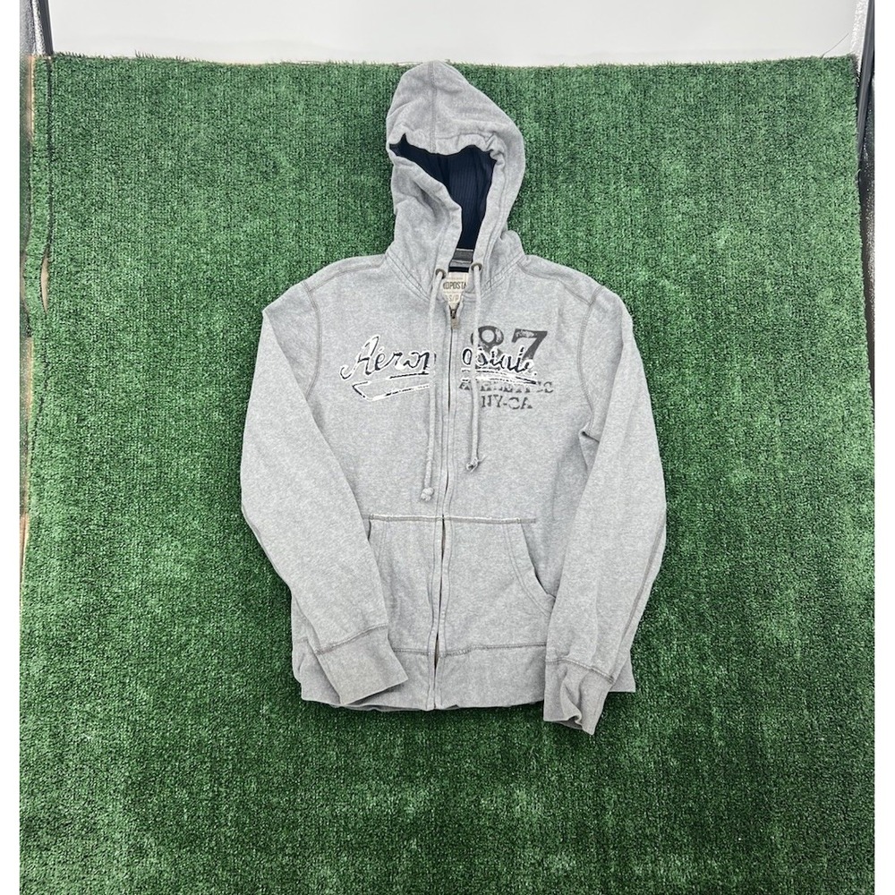 Vintage Aeropostale Y2k Gray/Blue Long Sleeve Hoodie Mens Small